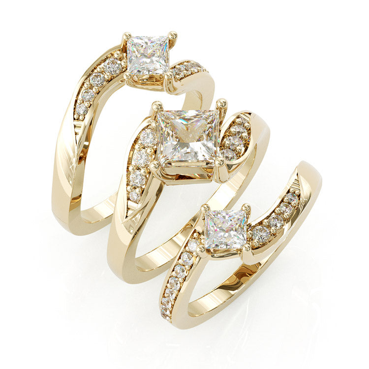 Jzora princess cut Gold vintage Engagement Wedding ring 3pcs Bridal  Set