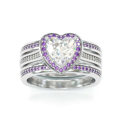 Jzora Vintage Heart Cut Amethyse Halo Handmade Created Diamond  Sterling Silver Wedding Ring