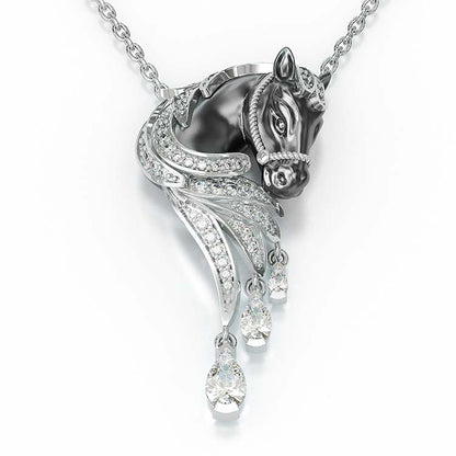 Jzora Handmade Classic Horse Sterling Silver Diamond Necklace