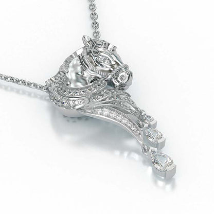 Jzora Handmade Classic Horse Sterling Silver Diamond Necklace