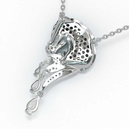 Jzora Handmade Classic Horse Sterling Silver Diamond Necklace