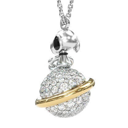 Jzora Handmade Smiling Puppy Diamond Sterling Silver Necklace