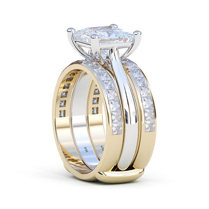 Jzora handmade princess cut Moissanite two tone anniversary ring wedding ring bridal set