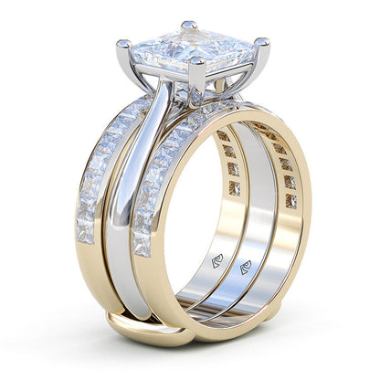 Jzora princess cut 2 pcs sterling silver two tone wedding ring bridal set